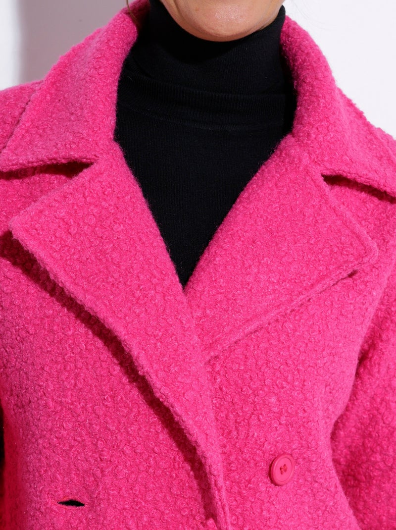 Chaquetón largo liso estilo lana bouclé - Afibel Rosa fucsia - Kiabi