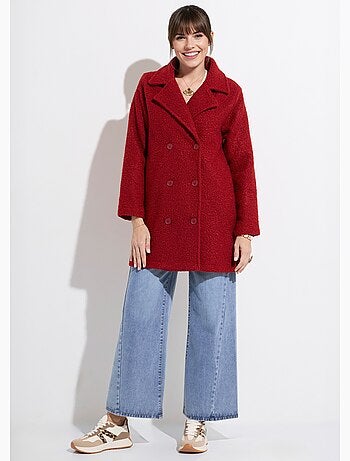 Chaquetón largo liso estilo lana bouclé