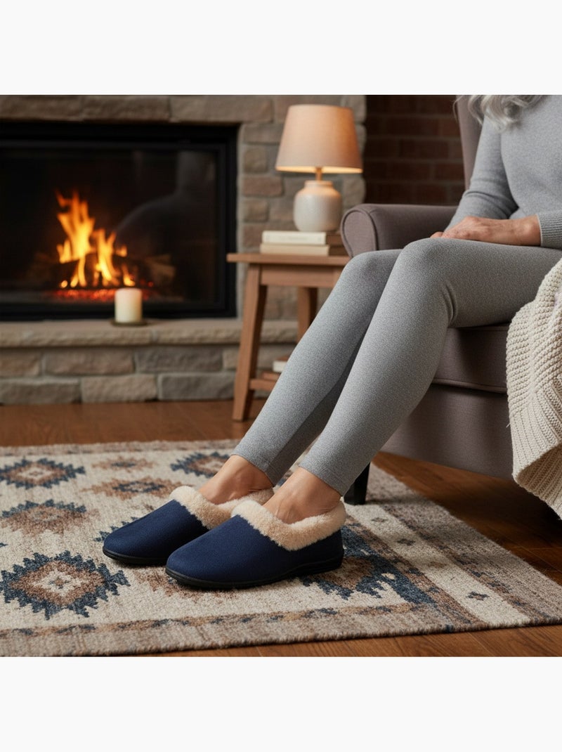Charentaisas mujer invierno ozabi, fieltro liso, cuello pelo sintético, forradas Azul marino - Kiabi