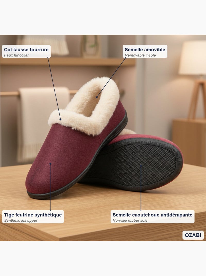 Charentaisas mujer invierno ozabi, fieltro liso, cuello pelo sintético, forradas Burdeos - Kiabi