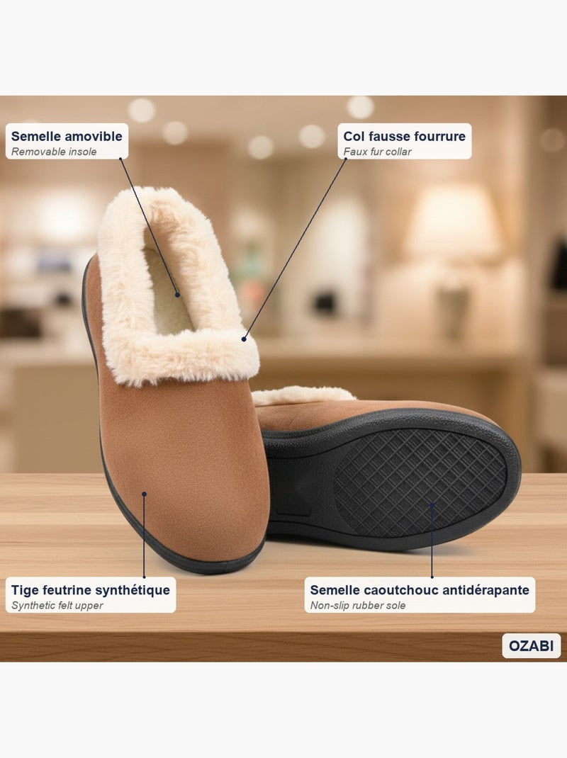Charentaisas mujer invierno ozabi, fieltro liso, cuello pelo sintético, forradas Marrón - Kiabi