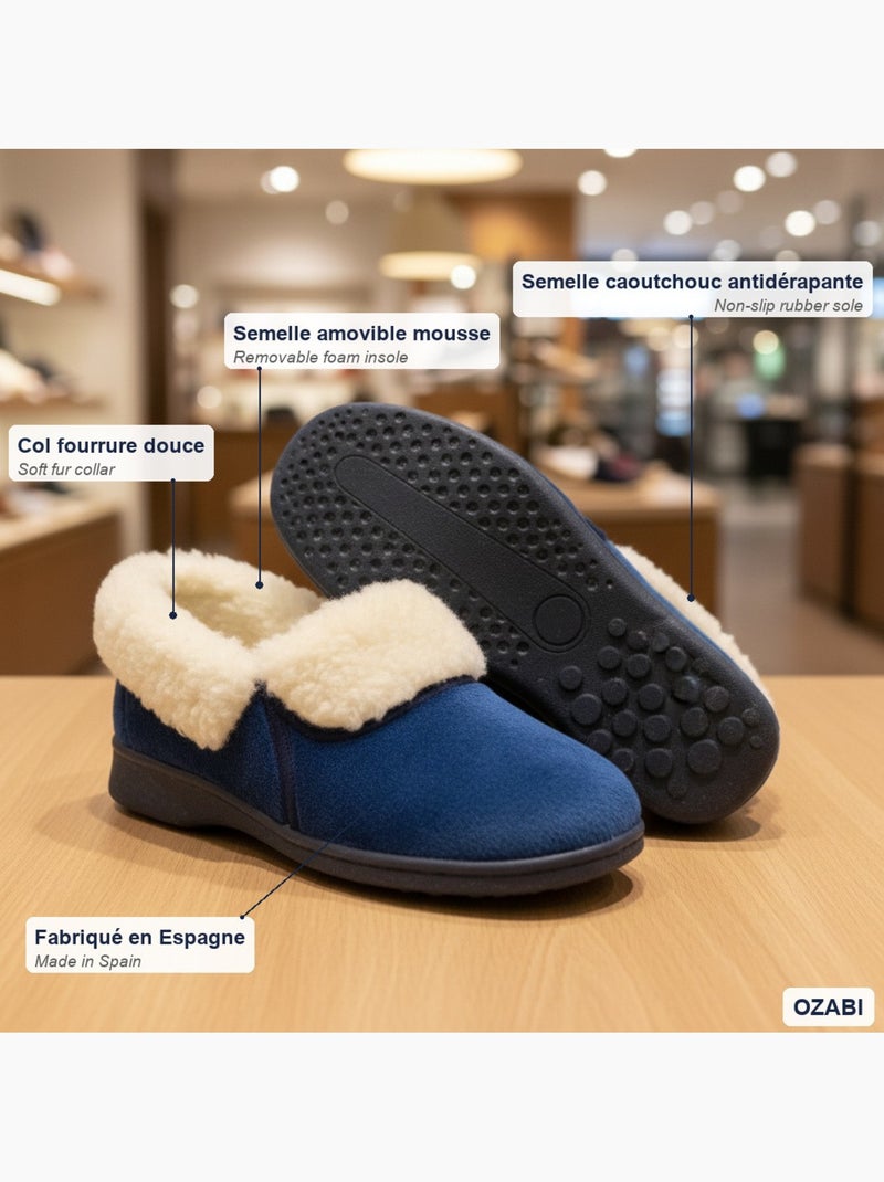 Charentaisas mujer ozabi cuello piel suela extraíble fabricadas españa Azul oscuro - Kiabi