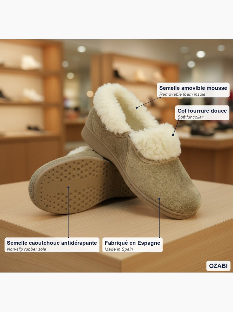 Charentaisas mujer ozabi cuello piel suela extraíble fabricadas españa Beige - Kiabi