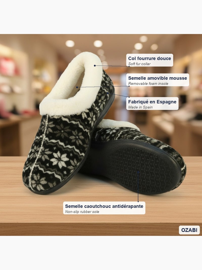 Charentaisas mujer ozabi cuello piel suela extraíble fabricadas españa Negro - Kiabi