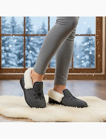 Charentaisas mujer ozabi invierno, bordado copo de nieve, cuello peluche, suela extraíble