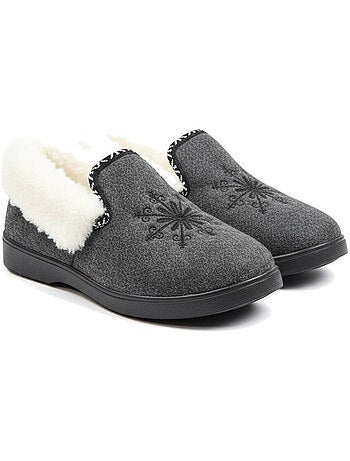 Charentaisas mujer ozabi invierno, bordado copo de nieve, cuello peluche, suela extraíble