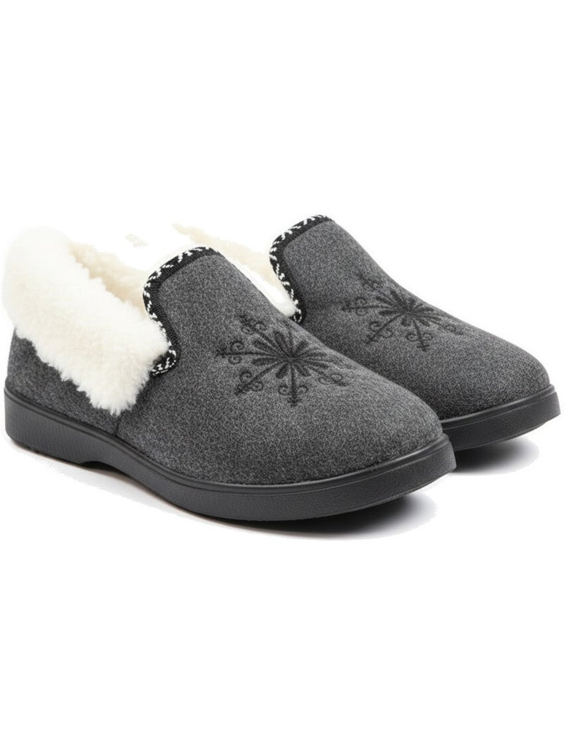 Charentaisas mujer ozabi invierno, bordado copo de nieve, cuello peluche, suela extraíble Azul antracita - Kiabi