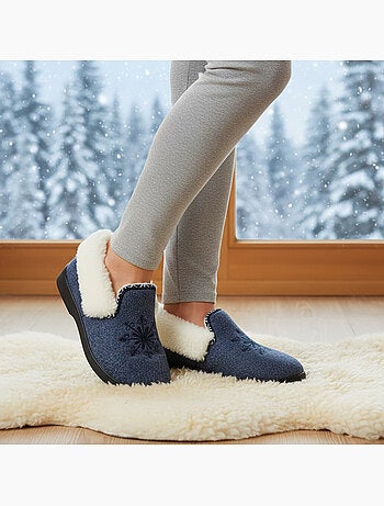 Charentaisas mujer ozabi invierno, bordado copo de nieve, cuello peluche, suela extraíble