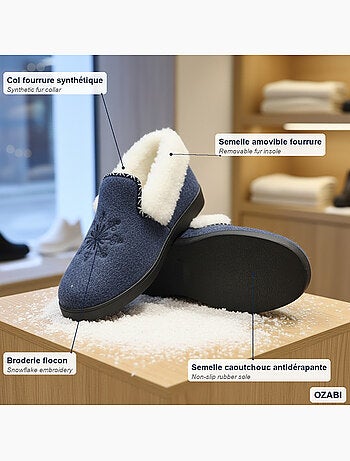 Charentaisas mujer ozabi invierno, bordado copo de nieve, cuello peluche, suela extraíble