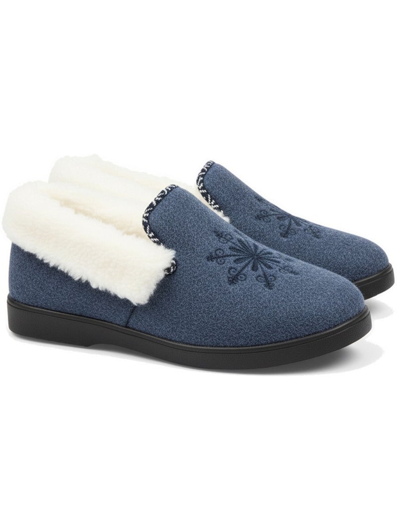 Charentaisas mujer ozabi invierno, bordado copo de nieve, cuello peluche, suela extraíble Azul marino - Kiabi
