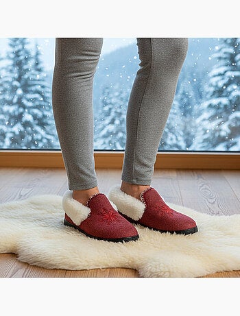 Charentaisas mujer ozabi invierno, bordado copo de nieve, cuello peluche, suela extraíble