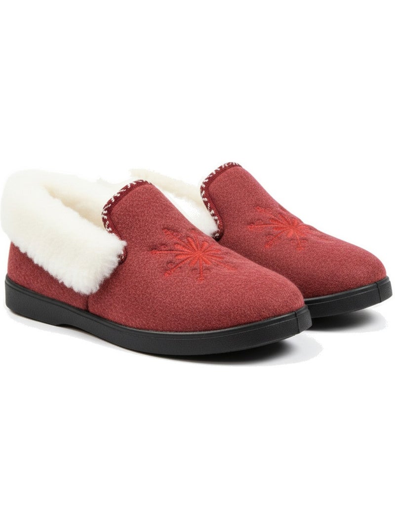 Charentaisas mujer ozabi invierno, bordado copo de nieve, cuello peluche, suela extraíble Burdeos - Kiabi
