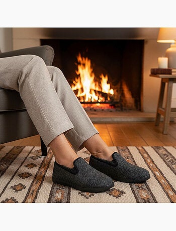 Charentaises mujer invierno ozabi, fieltro moteado, forradas, suela extraíble