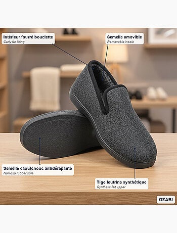Charentaises mujer invierno ozabi, fieltro moteado, forradas, suela extraíble
