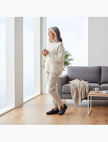 Charentaises mujer invierno ozabi, fieltro moteado, forradas, suela extraíble