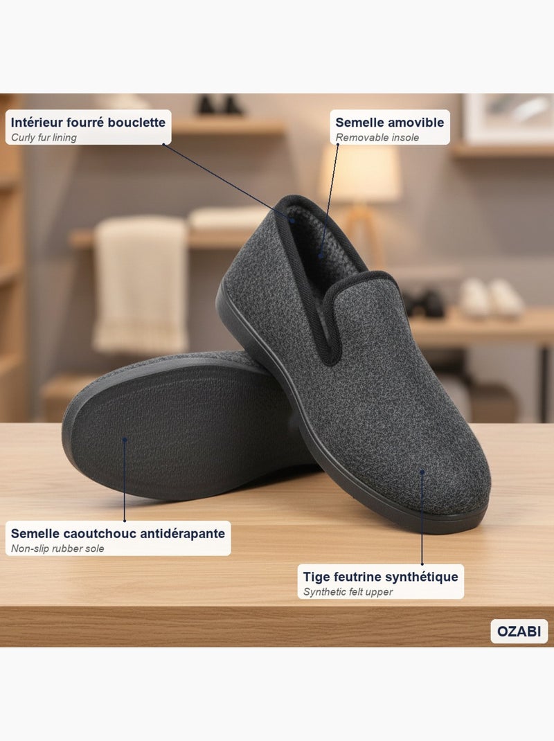 Charentaises mujer invierno ozabi, fieltro moteado, forradas, suela extraíble Azul antracita - Kiabi