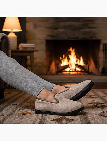 Charentaises mujer invierno ozabi, fieltro moteado, forradas, suela extraíble