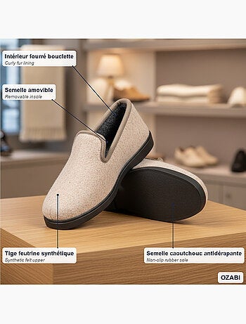 Charentaises mujer invierno ozabi, fieltro moteado, forradas, suela extraíble
