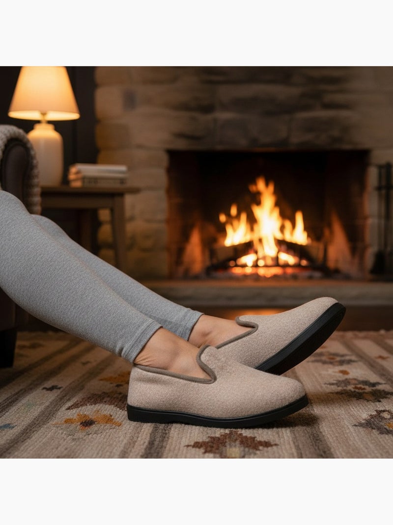 Charentaises mujer invierno ozabi, fieltro moteado, forradas, suela extraíble Beige - Kiabi