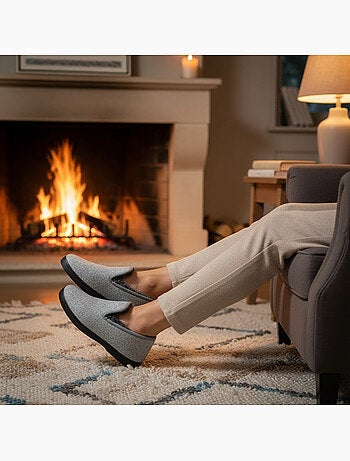 Charentaises mujer invierno ozabi, fieltro moteado, forradas, suela extraíble