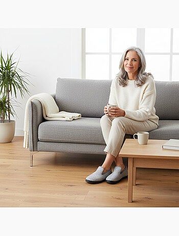 Charentaises mujer invierno ozabi, fieltro moteado, forradas, suela extraíble