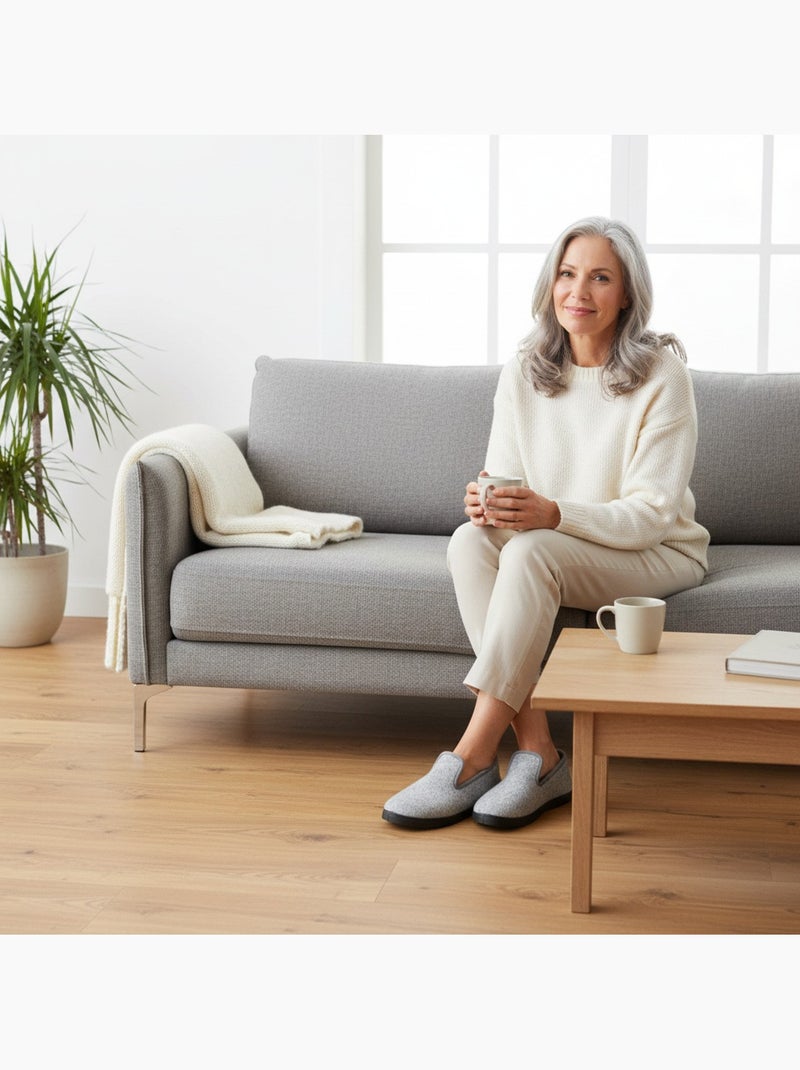 Charentaises mujer invierno ozabi, fieltro moteado, forradas, suela extraíble Gris - Kiabi
