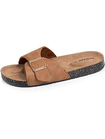 Chinenas con sencilla correa negra, plantilla de tacón de parche ultracómoda Isotoner