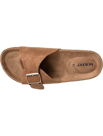 Chinenas con sencilla correa negra, plantilla de tacón de parche ultracómoda Isotoner