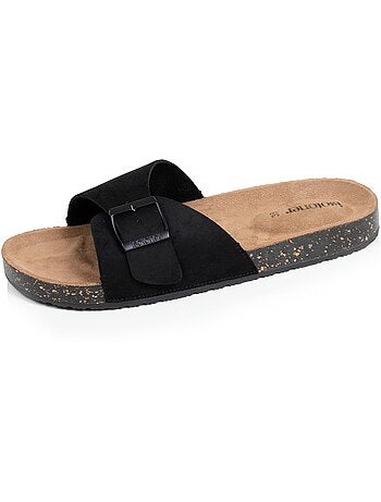 Chinenas con sencilla correa negra, plantilla de tacón de parche ultracómoda Isotoner