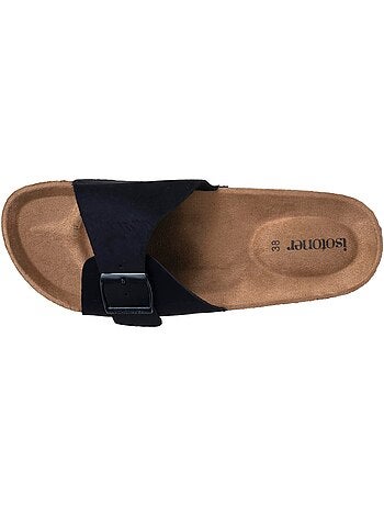 Chinenas con sencilla correa negra, plantilla de tacón de parche ultracómoda Isotoner