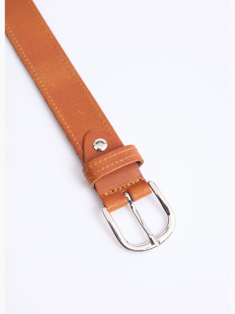 Cinturón casual elegante de cuero, bordes sin rematar - AFIBEL Marrón - Kiabi