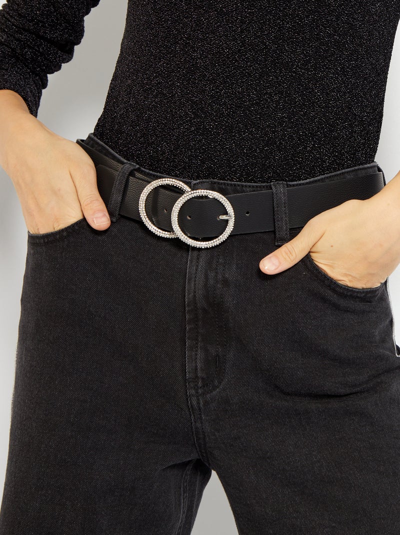 Cinturón con hebilla doble con strass NEGRO - Kiabi
