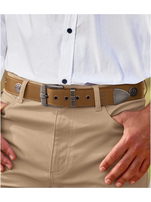 Cinturón de cuero con remaches y medallones metálicos - Kiabi Cinturón de cuero con remaches y medallones metálicos - Kiabi