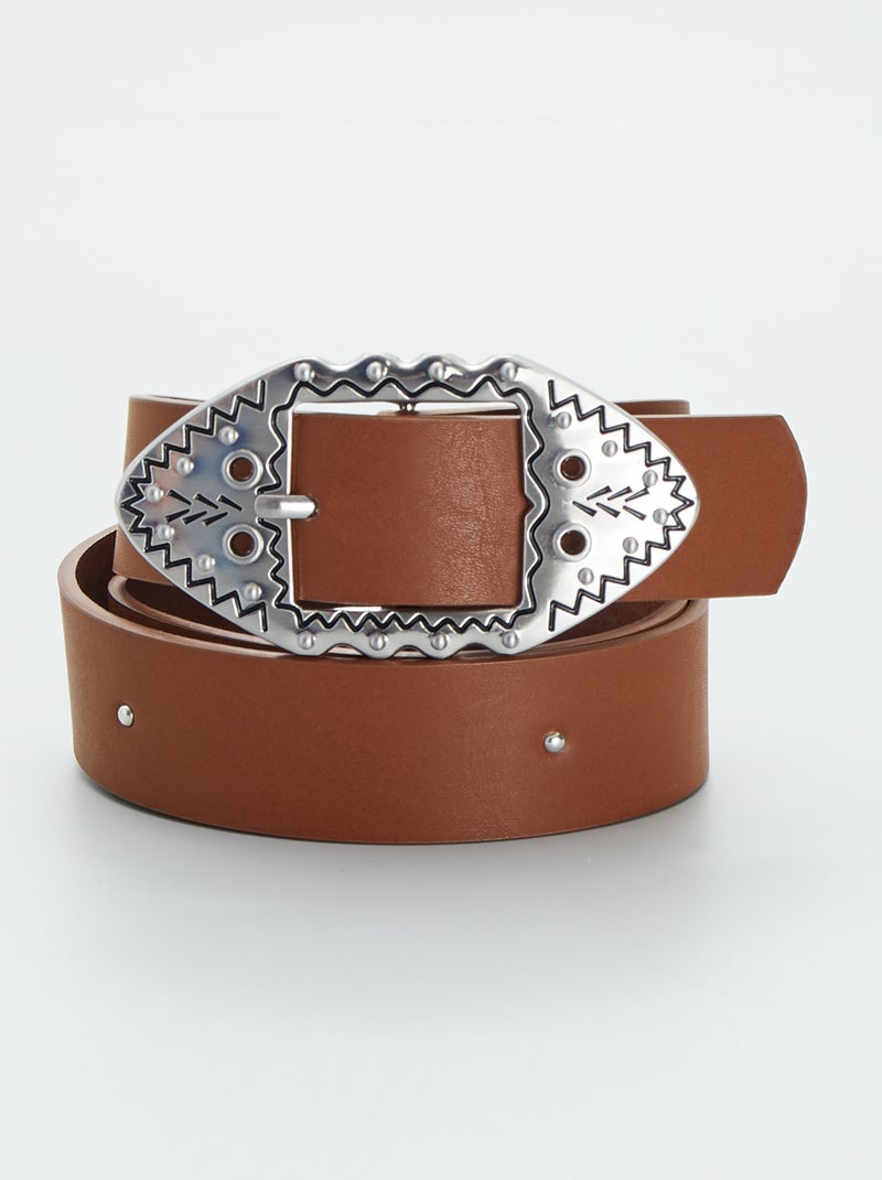 Cinturón de material sintético con hebilla western camello - Kiabi