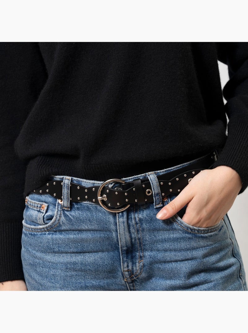 Cinturón estilo rock con diseño vintage y tachuelas plateadas mujer isotoner Negro - Kiabi