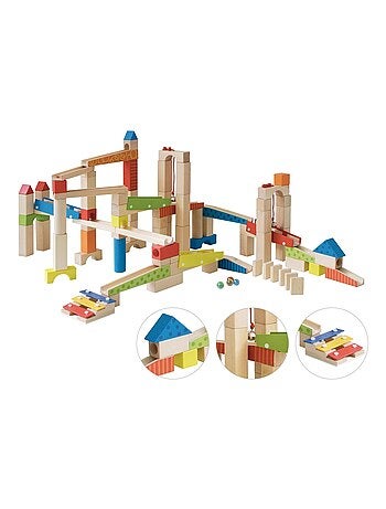 Circuito de canicas para niños - 80 bloques de construcción en madera + 20 canicas 'Roba'