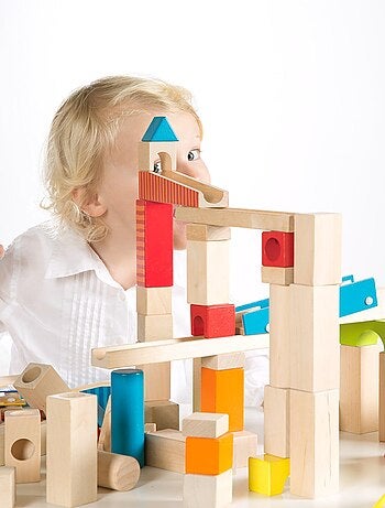 Circuito de canicas para niños - 80 bloques de construcción en madera + 20 canicas 'Roba'