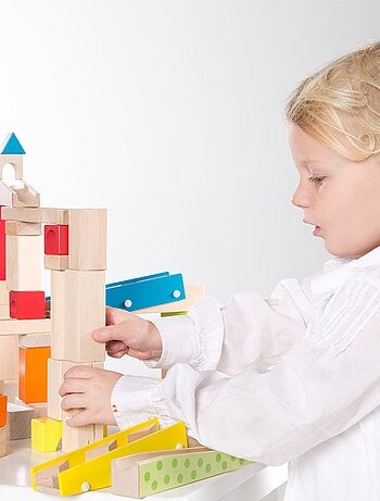 Circuito de canicas para niños - 80 bloques de construcción en madera + 20 canicas 'Roba'