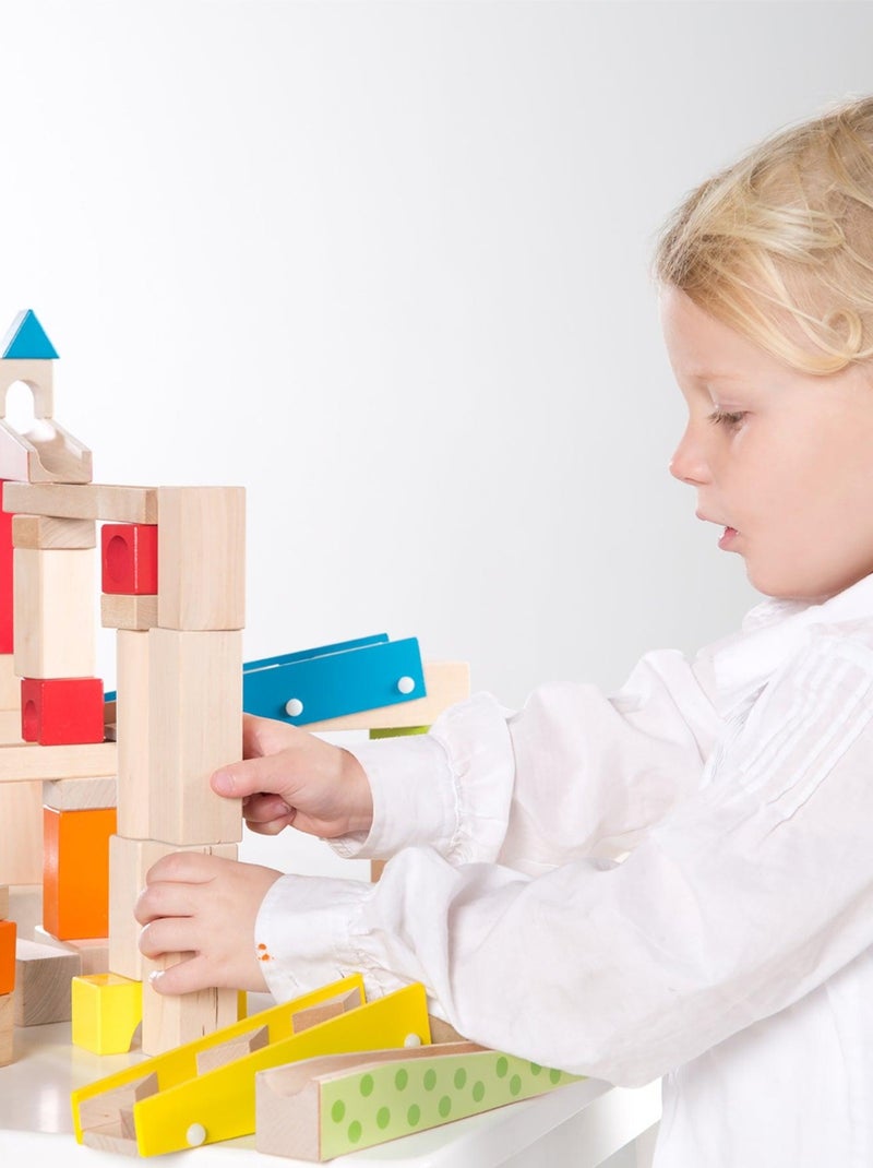 Circuito de canicas para niños - 80 bloques de construcción en madera + 20 canicas 'Roba' Azul Multicolor - Kiabi