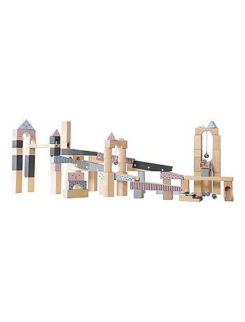 Circuito de canicas para niños - 80 bloques de construcción en madera + 20 canicas 'Roba'