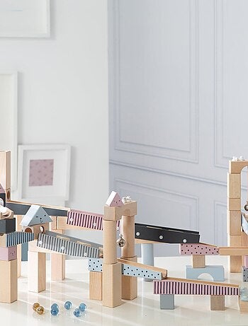 Circuito de canicas para niños - 80 bloques de construcción en madera + 20 canicas 'Roba'