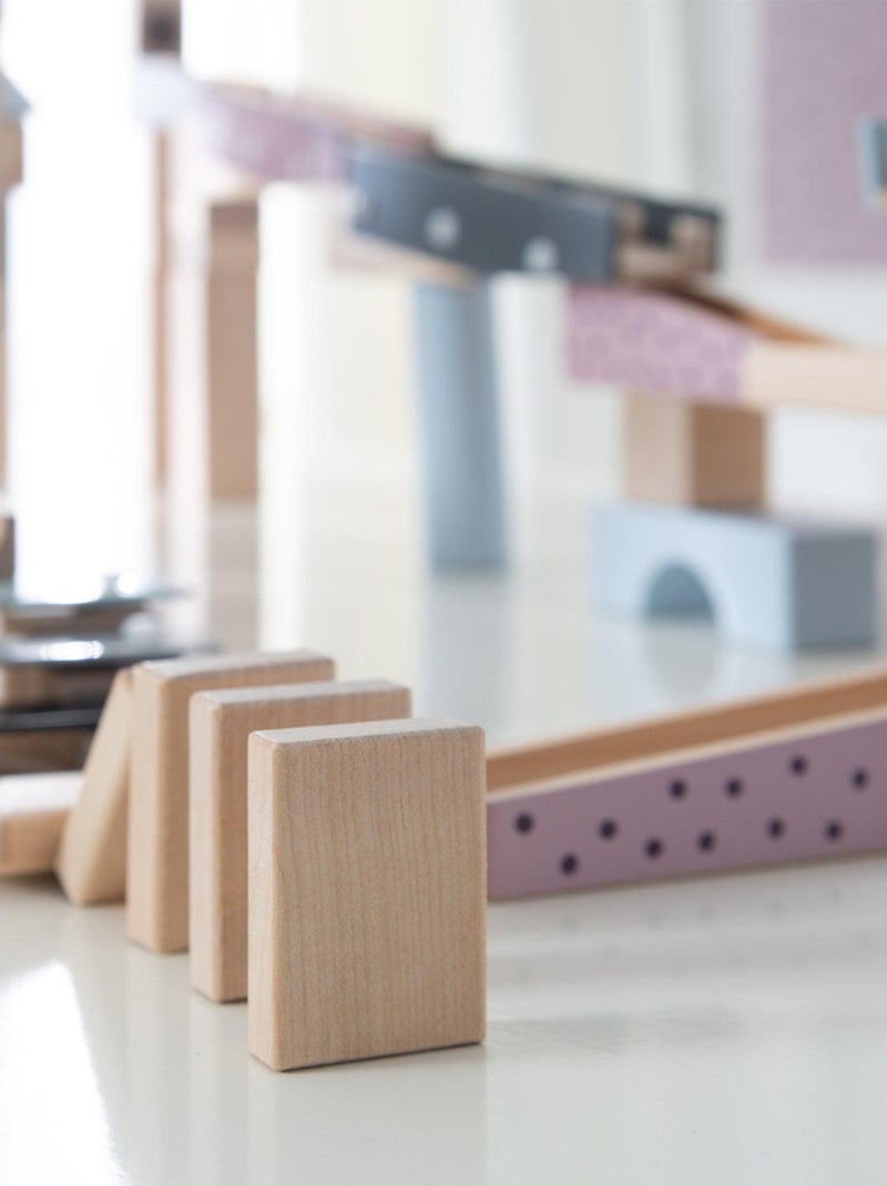 Circuito de canicas para niños - 80 bloques de construcción en madera + 20 canicas 'Roba' Gris amarillo - Kiabi