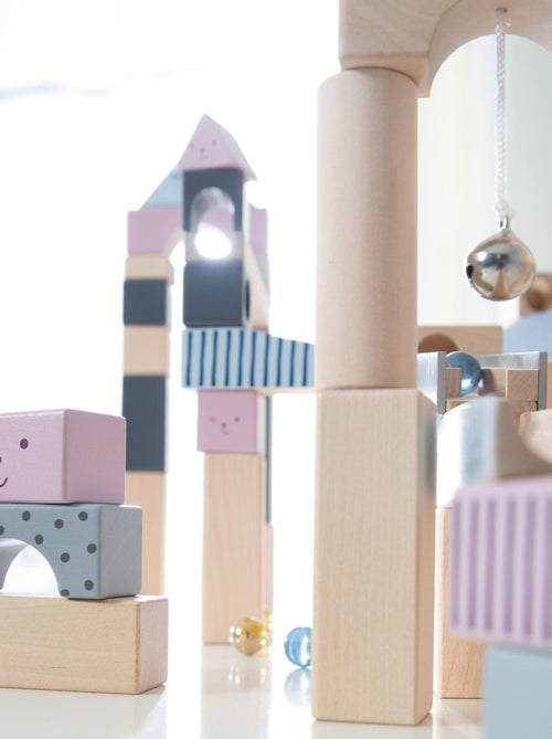 Circuito de canicas para niños - 80 bloques de construcción en madera + 20 canicas 'Roba' - Kiabi