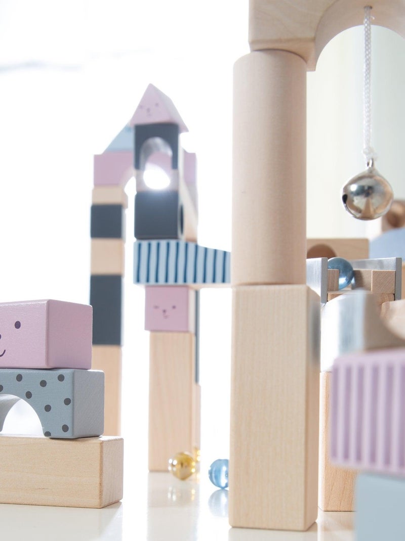 Circuito de canicas para niños - 80 bloques de construcción en madera + 20 canicas 'Roba' Gris amarillo - Kiabi