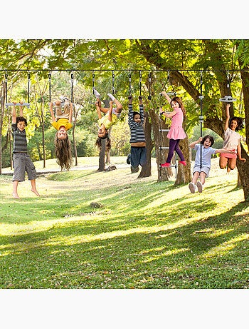 Circuito de Obstáculos Ninja HyperMotion - Slackline 15 m y 10 Accesorios - Jardín Deportivo