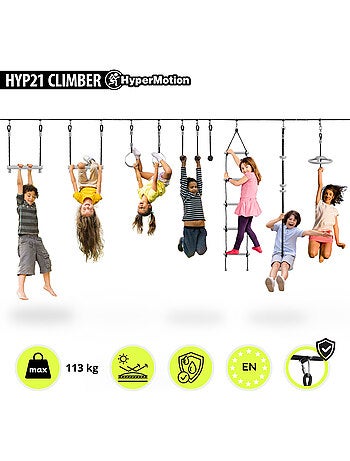 Circuito de Obstáculos Ninja HyperMotion - Slackline 15 m y 10 Accesorios - Jardín Deportivo