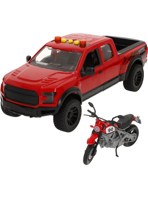 Coche pick up fricción con moto luz y sonido speed & go - Kiabi