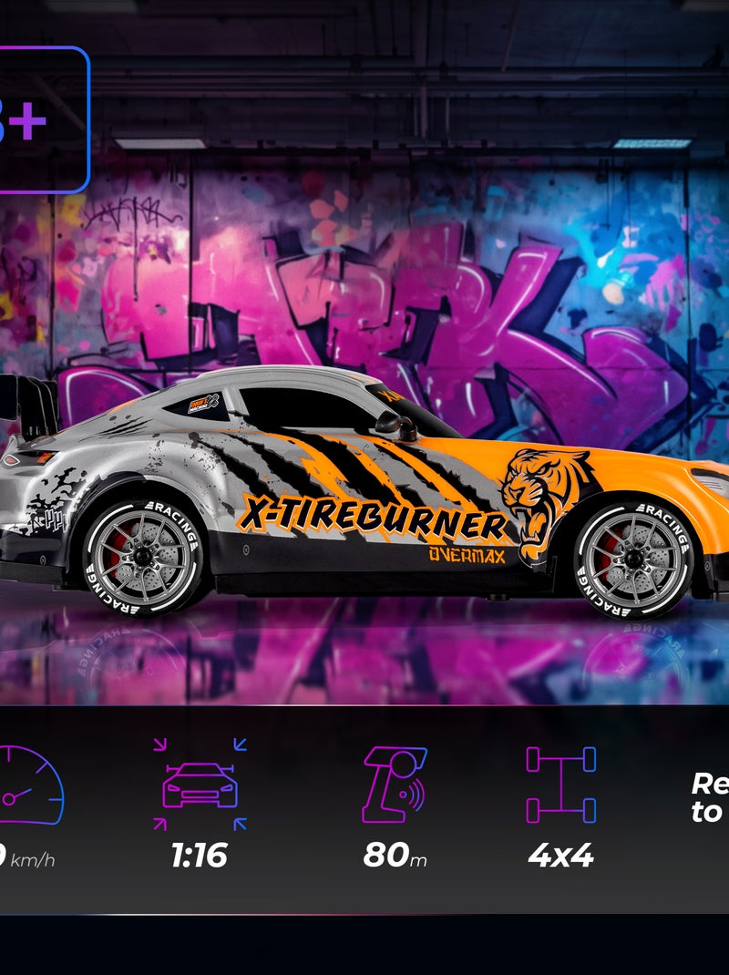 Coche teledirigido OVERMAX - X-Tireburner - 2 carrocerías - Luces LED - Batería de 40 min de duració Naranja - Kiabi