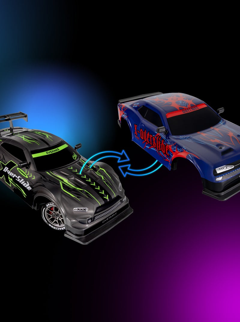 Coche teledirigido OVERMAX X-Overslide - 2 carrocerías - Luces LED - Batería de 40 min de duración Azul - Kiabi