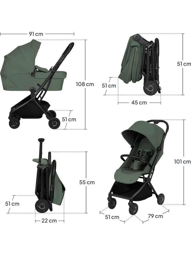 Cochecito 2 en 1 LIONELO Sia - Ultraligero - Pack compacto - Capazo - Cubierta para la lluvia Verde - Kiabi
